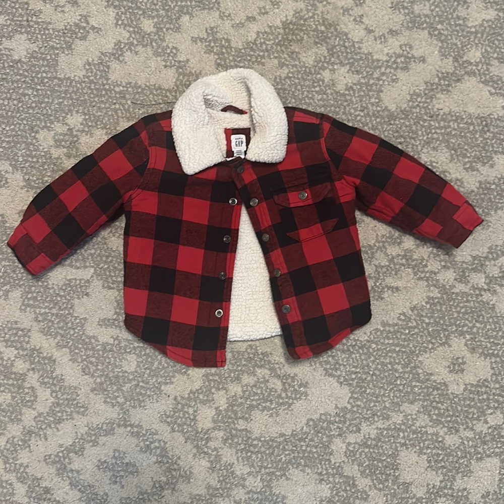 Gap Toddler Boys Buffalo Plaid Red Sherpa Jacket